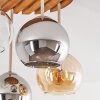 Cluster Ceiling Light Koyoto with Sand-Coloured Wooden Slats and Smoke and Amber Glass Shades