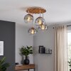 Boho cluster ceiling light Koyoto with 4 smoke and clear glass shades, wooden canopy