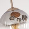 Boho cluster ceiling light Koyoto with 4 smoke and clear glass shades, wooden canopy