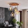 Cluster ceiling light Koyoto with sand-coloured slat canopy, 4 clear and smoke glass shades