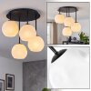 Cluster ceiling light Ripoll, four white glass shades, round canopy, 15 cm shade diameter