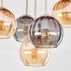 Modern cluster ceiling light Koyoto with five amber and smoke glass shades