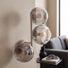 Modern Globe wall light Koyoto with three clustered smoke and clear glass shades