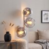 Modern Globe wall light Koyoto with three clustered smoke and clear glass shades