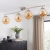 Linear Cluster Ceiling Light Gastor with 4 Round Amber Glass Shades, Retro Design