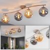 Modern Globe ceiling light Gastor with four smoke and amber glass shades on a curved bar