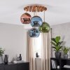 Cluster ceiling light Koyoto with four colourful glass shades and wooden slat canopy