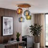 Cluster ceiling light Koyoto with four colourful glass shades and wooden slat canopy