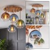 Cluster Ceiling Light Koyoto with 4 colourful glass shades and wooden slat canopy