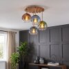 Cluster Ceiling Light Koyoto with 4 colourful glass shades and wooden slat canopy