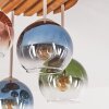 Cluster Ceiling Light Koyoto with 4 colourful glass shades and wooden slat canopy