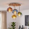 Cluster ceiling light Koyoto with glass shades in blue, green, coppery, gold and clear