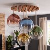 Cluster ceiling light Koyoto with glass shades in blue, green, coppery, gold and clear