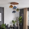 Boho style cluster ceiling light Koyoto with gold and colourful glass shades and wood slats