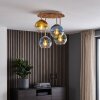 Boho style cluster ceiling light Koyoto with gold and colourful glass shades and wood slats