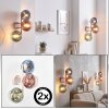 Globe wall light Koyoto, 2-piece set with blue, green, coppery and clear glass shades