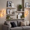 Modern 3-light wall light Koyoto, 2-piece set, vertical amber glass shades