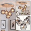 Cluster ceiling light Koyoto with five smoke-coloured glass shades, round design