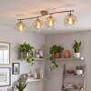 Modern globe ceiling light Koyoto with 4 round amber and clear glass shades