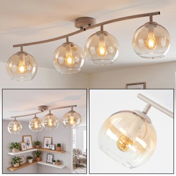 Modern globe ceiling light Koyoto with 4 round amber and clear glass shades