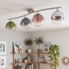 Modern globe ceiling light Gastor, curved sand-coloured bar, 4-light design