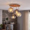 Modern ceiling light Koyoto with a round wooden slat canopy and four shades