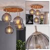 Modern Cluster Ceiling Light Koyoto with four smoke glass shades and wood slat canopy