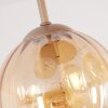Modern cluster ceiling light Koyoto with 4 amber glass shades and wooden slat canopy