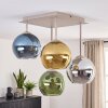 Cluster Ceiling Light Koyoto with 4 blue, green, gold and chrome glass shades