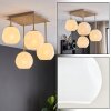 Modern globe ceiling light Ripoll, four white glass shades and sand-coloured metal