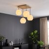 Modern globe ceiling light Ripoll, four white glass shades and sand-coloured metal