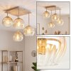 Modern Cluster Ceiling Light Koyoto with 4 round ribbed amber shades, overall ø 35.5 cm