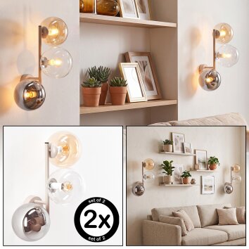 Retro Globe wall light Gastor 2-piece set, vertical glass shades in smoke, amber and clear