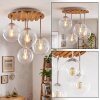 Boho Cluster Ceiling Light Gastor, 4 clear glass shades, wooden slat canopy
