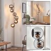 Modern floor lamp Koyoto with six chrome and smoke-coloured glass shades