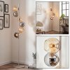 Modern cluster floor lamp Koyoto with six chrome, smoke-coloured and amber glass shades