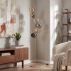 Modern cluster floor lamp Koyoto with six chrome, smoke-coloured and amber glass shades