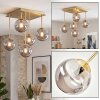 Cluster ceiling light Chehalis with five smoke-coloured glass shades and brass fittings