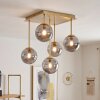 Cluster ceiling light Chehalis with five smoke-coloured glass shades and brass fittings