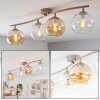 Modern Curved-Bar Ceiling Light Koyoto with Four Amber and Clear Glass Shades