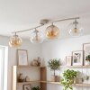 Modern Curved-Bar Ceiling Light Koyoto with Four Amber and Clear Glass Shades