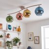Globe Ceiling Light Koyoto with 4 colourful glass shades in blue, green, gold and copper