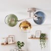 Modern Cluster Ceiling Light Koyoto with three colourful green, gold and blue glass shades