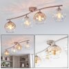 Modern cluster ceiling light Koyoto with four amber and clear rippled glass shades