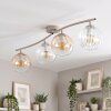 Modern cluster ceiling light Koyoto with four amber and clear rippled glass shades