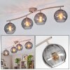 Modern Ceiling Light Koyoto, curved bar with 4 Smoke-Coloured Shades, E14