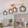 Modern Ceiling Light Koyoto, curved bar with 4 Smoke-Coloured Shades, E14