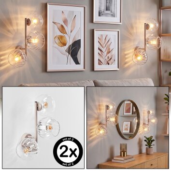 Modern wall light Koyoto, 2-piece set with three vertically arranged clear glass shades