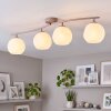 Modern Globe Ceiling Light Ripoll with four white glass shades, sand-coloured metal