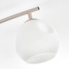 Modern Globe Ceiling Light Ripoll with four white glass shades, sand-coloured metal